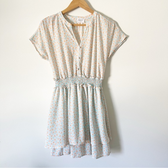 Sienna Sky Dresses & Skirts - Sienna Sky Blue Floral Smocked Waist Chiffon Mini Dress S